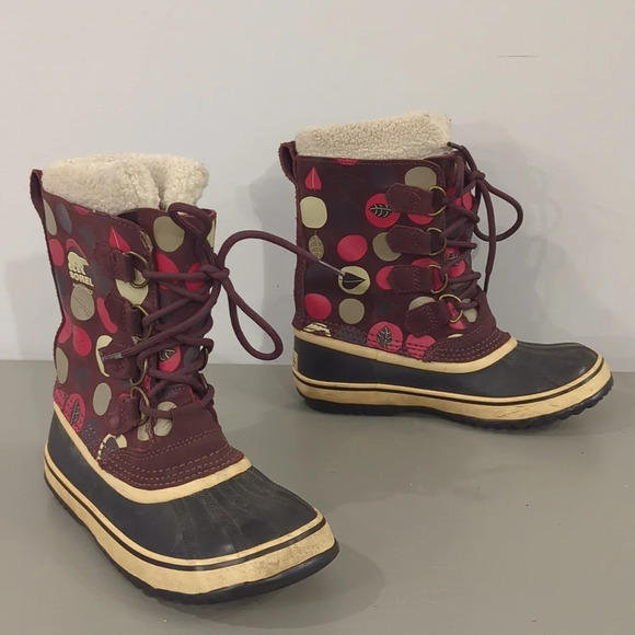 Sorel Boots 1964 Premium CVS Brown Polka Dot‎ size 6 - Picture 1 of 9